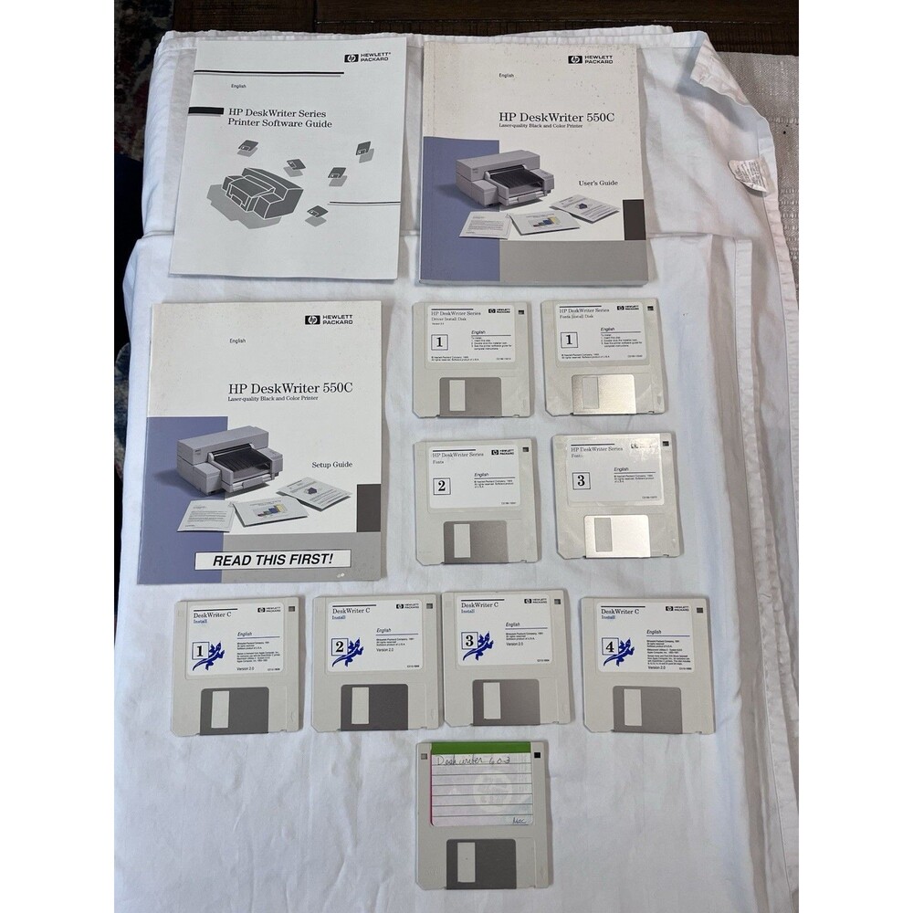 HP DeskWriter 550C C Software Install Floppy Disk Lot & Manuals Mac Vintage